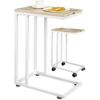 CASARIA Beistelltisch mit Rollen Kaffeetisch Weiß Holz-Optik