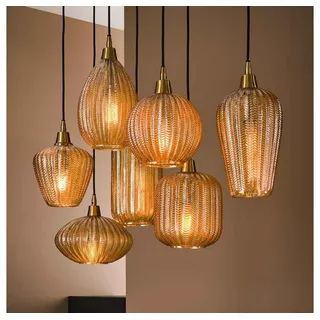 famlights Pendelleuchte famlights, Pendelleuchte Ada in Bernstein und Schwarz E27 7-flammig braun|schwarz