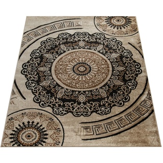 Paco Home Teppich Wohnzimmer Kurzflor Orient Design Vintage Mandala Muster Braun Beige, Grösse:240x340 cm