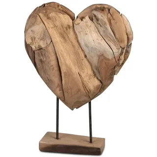 formano Skulptur Herz Holz Skulptur aus massivem Teakholz 60 cm auf Standfuß braun