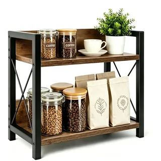 EUBSWA Gewürzregal Regal Küche Arbeitsplatte, Küchen Organizer Küchenregal Arbeitsplatte tassenregal 2 Tier Kleines Regal Holz für Gewürze,für Küche, Wohnzimmer, Büro, Badezimmer - Braun