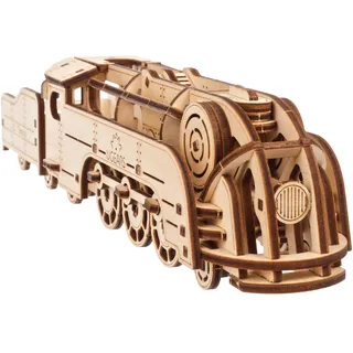 UGEARS Mini Lokomotive 3D Holzpuzzle Erwachsene - Mechanischer Zug Modellbausatz mit Tender Holzmodelle Bausätze Erwachsene - DIY Holz Modellbau Lokomotive 3D Puzzle Holz Bastelset - 172 Stück