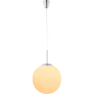 Kugelleuchte Pendellampe Hängeleuchte Pendelleuchte Esstischlampe Esszimmer, Kugelform Metall Glas satiniert weiß opal nickel, 1x E27, DxH 25x180 cm
