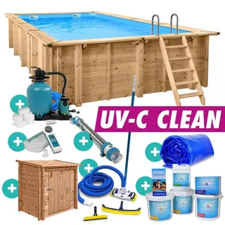 Holzpool SET Massivholzpool Bali UV-C Clean 7,90 x 4,00 x 1,38 m rechteckig