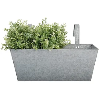 Esschert Design 2 Stück Balkonkasten aus verzinktem Metall, 40 x 15 x 15 cm, 7500 ml, Antikzink-Blumenkasten mit Einhängehaken, geschlossener Boden