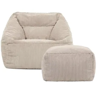 1-sitziger Dicker Cord-Sitzsack-Stuhl, Sitzsack-Bezug, Weicher Pouf, Ottomane, Ohne Füllstoff, Kinder-Erwachsene-Sitzsack-Stuhl, Fauler Sessel, Couch, Bodenbestuhlung, Rahmenlose Möbel(Beige white,2 i