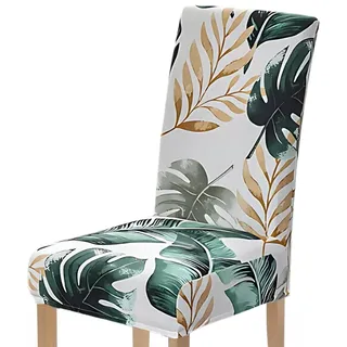 1 Stück Stuhlhussen Elasthan - Monstera Blätter - Stuhlbezug Esszimmer - Passend für Henriksdal Harry Stühle - Weiß/Grün