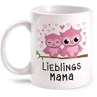 Fashionalarm Tasse Eulen Lieblingsmama - beidseitig bedruckt mit Spruch & Eulen Motiv | Geburtstag Geschenk Idee für Mama zum Muttertag Danke, Farbe:weiß