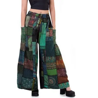 PRINCESS OF ASIA Bunte Vintage Patchwork Jeans Hippie Schlaghose Palazzo 70er Hose für Damen & Herren (DE/NL/SE/PL, Alphanumerisch, M, L, Regular, Regular, Grün) - M-L
