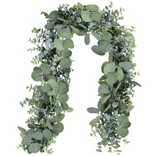 Winlyn künstliche Eukalyptusblätter, grüne Girlande, künstliche Silber-Dollar-Eukalyptus-Girlande in grau-grün, Hochzeitsbogen Girlande als Hintergrund für Türen, Tischläufer für drinnen und