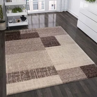 VIMODA Wohnzimmer Teppich Kurzflor in Beige Braun Designer Teppiche Modern Kachel-Optik Kariert Pflegeleicht, Maße:200x290 cm