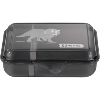 Step by Step Lunchbox „Dino Life“, schwarz, mit Trennwand und Klickverschluss, spülmaschinenfest, BPA-frei, für Schule und Kindergarten, für Jungen, 0,9 Liter