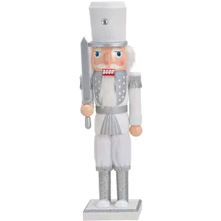 Nussknacker mit Glitter Holz weiß Zylinder Weihnachtsdeko Winter Figur 35cm