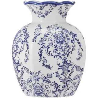 Porzellan Vase,Blau-Weiße Vintage-Dekovase aus Keramik im Shinesische Vasen,Wohndeko, Elegant und Langlebig,Geeignet für Wohnzimmer, Schreibtische und Bücherregale(Weiß bis blau,Stil 1)