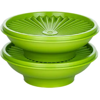 Tupperware Sonnenschüssel 2x 400 ml grün Salatschüssel Servierschüssel Schale Schälchen (1x Schmetterling-Klammer)