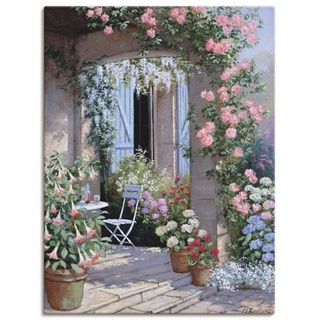 ARTland Leinwandbilder Wandbild Bild auf Leinwand 60x80 cm Wanddeko Garten Blumen Natur Blüten Sommer Terrasse Malerei Kunst L1WY