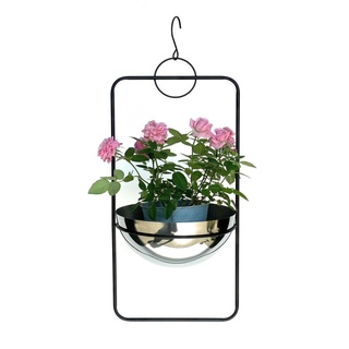 DanDiBo Blumenampel Metall Wand Hängepflanzen 67 cm 96083 L mit Topf Silber Pflanzenhänger Blumenhänger Topfhänger Blumen Blumentopfhänger Hängetopf