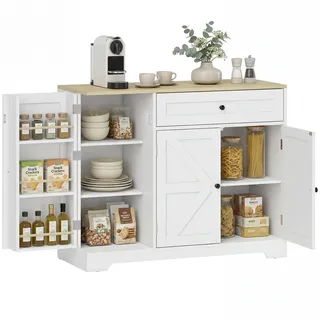 Küchen-sideboard/schrank Im Landhausstil Mit Schiebetüren, 1 Schublade, 2 Verstellbaren Einlegeböden Und Türablagen
