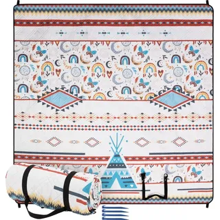 JEMIDI Boho Picknickdecke 200x200 - Picknickdecke groß - Stranddecke XXL - Campingdecke - Picknickdecke wasserdicht - Picknick Decke - Badedecke - - Beige