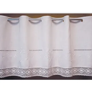 fashion and joy Scheibengardine 60x145 cm aus schöner Landhaus Serie Stickerei mit Häkelspitze in weiß 100% Bistrogardine gehäkelt & Bestickt Country Chic Gardine Typ368