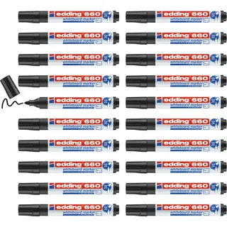 edding 660 Whiteboardmarker - schwarz - 20 Whiteboard Stifte - Rundspitze 1,5-3 mm - Boardmarker abwischbar - für Whiteboard, Flipchart, Magnettafel, Memoboard - Sketchnotes - nachfüllbar