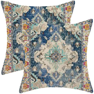 Gohdiwh Blaue Boho-Kissenbezüge, 45,7 x 45,7 cm, Perserteppich, Monaco-Teppich, dekoratives Boho-Design, Leinen, Bauernhaus, Bohemian-Kissenbezüge für Sofa, Couch, Outdoor-Dekoration, 2403165