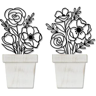 2 Stück Metall Blumen-Wanddeko (Topf-Design) Floral Line Wandskulptur Minimalist