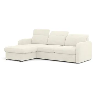 MEBLINI Schlafcouch mit Bettkasten - Ecksofa mit Schlaffunktion - Sofa mit Relaxfunktion und Kopfstützen - Couch L-Form - Eckcouch - Wohnlandschaft - Emerald - 215x167x84cm - Weiß Webstoff