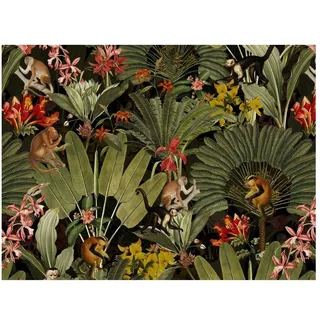 raxxa Platzset "Mitternachtszauber im Dschungel: Affen Vintage-Blumen und -Blätter", (Set, 4-St., Platzdecken) bunt