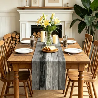 LOZULO Grau Tischläufer Vintage Läufer Tisch Landhausstil Leinen Deko Abwaschbar Table Runner Party Gestreift Tischdeko Outdoor Wetterfest 180x40 für Couchtisch