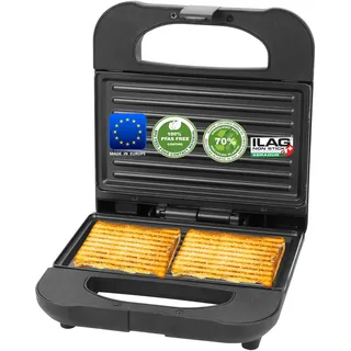 EMERIO Sandwichmaker Paninigrill | EUROPE | PFAS-freie Antihaftbeschicht | schwarz B/H/L: ca. 22,8x8,6x22 cm schwarz