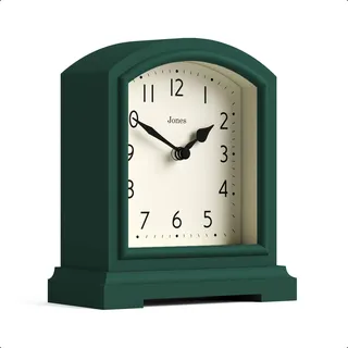 JONES CLOCKS® Tavern Kaminuhr | Modernes Bogen-Design | Dunkelgrün | Zeitgenössischer klassischer Stil für Schreibtisch, Tisch, Regal oder Nachttisch