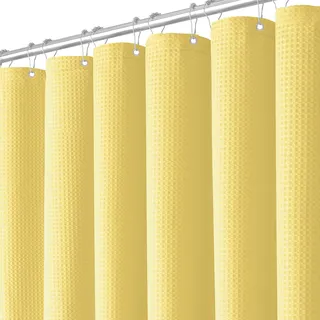 BTTN Duschvorhang Waffelstruktur 180x200 cm wasserdicht, Gelb/Hellgelb | 12 Plastikhaken, Rückseitig Laminiert Wasserdicht, Waffelstruktur, Anti-Schimmel, Beschwerter Saum, Waschbar Textil Stoff