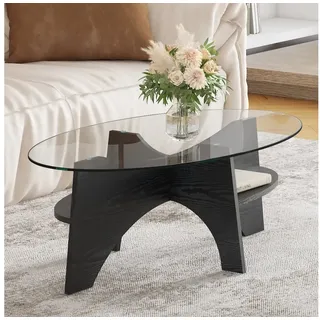 ANYSUN Couchtisch Moderner Couchtisch Glas Oval, Beistelltisch Wohnzimmertisch (Kaffeetisch Sofatisch mit 0,6 cm Glasplatte Glas-Couchtisch), Platzsparendes Design Perfekt für Wohnzimmer, Balkon oder Schlafzimmer schwarz