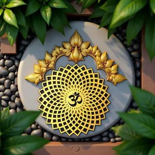 Wanddeko Runde mit Goldenem Om-Symbol und Mandala-Muster - 30 cm