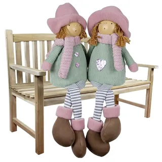 Christmas Paradise Deko Wichtel Mädchen 2er Set Kantenhocker Weibliche Dekofigur Sitzend Frau 22cm Rosa Mint