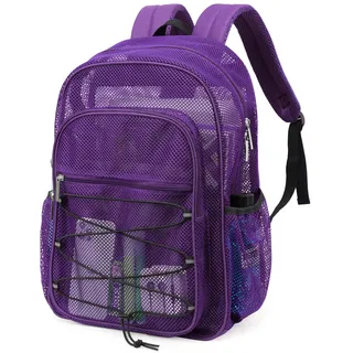 TINYAT Netz-Rucksack für Damen und Herren, strapazierfähig, durchsichtig, transparent, für Strand, Reisen, Fitnessstudio, Schwimmen, Violett/8010