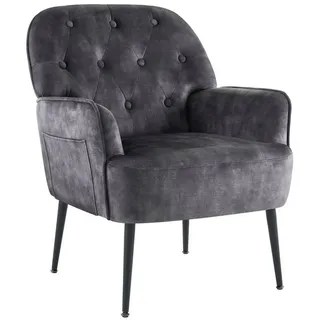 Intimate WM Heart Sessel Einzelsessel, Retro Fernsehsessel mit Metallbeinen, Samt Loungesessel mit Armlehne für Schlafzimmer Wohnzimmer grau