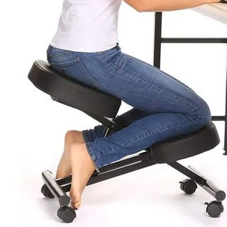 Xigner Ergonomischer Kniestuhl - Kneeling Chair, Dicke und Bequeme Kissen, orthopädischer Kniestuhl aus Stahl mit Rollen, für Büros und Klassenzimmer - höhenverstellbar 50-60 cm (Schwarz)