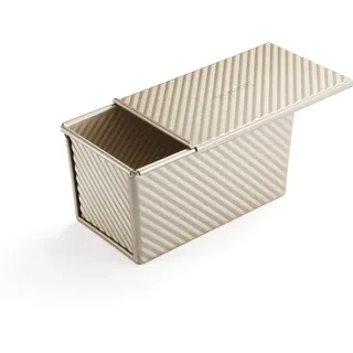 Monfish Brot Toastform Laib Pfanne Brotbackform Kastenform mit Deckel gewellt Pullman-Laib Pfanne Brotbackform mit Deckel Gebäck Brotbackform Allumiumlegierung Antihaftgold 450g Teig