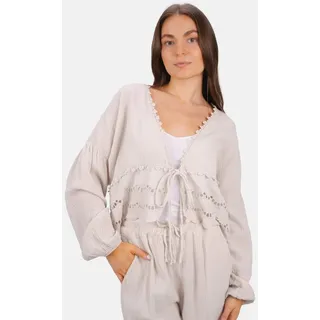 Seasons of April Shirtbluse LAURA MUSSELIN Musselin Bluse mit Spitze & Bindeband – im Boho Stil Frühling/Sommer beige|braun