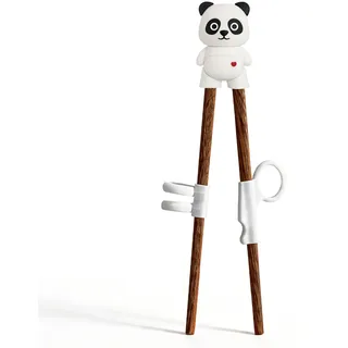 CENCERY Essstäbchen Kinder Trainings-Set aus Naturholz, 18cm Universal Sushi Stäbchen mit Silikon 3-Finger-Hilfe für Kinder 1-8 Jahre(Panda)