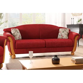 Home Affaire "Milano, bequemes Sofa mit geschwungenen Armlehnen, Landhaus-Stil", rot, B:190cm H:83cm T:81cm, Chenille (70% Polyacryl, 30% Polyester);Chenille (70% Polyacryl, 30% Polyester) auf Korpus und Zierkissen, Sitz und Rücken im Blumenmuster