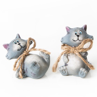 Logbuch-Verlag 2 kleine Katzen Figuren Mini Katzendeko grau Geschenk für Katzenbesitzer 4 cm Geburtstag Deko