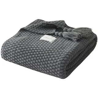 Rosnek Tagesdecke Vintage Quasten, gestrickt, warm weich, für Sofa Baby Decke, 110x150/137x170cm; Warm Weich grau 170 cm