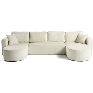 Best Möbel Miro - wohnlandschaft U-form 7-Sitzer - Schlaffunktion und Bettkasten - aus strukturiertem Samt , Beige - Beige