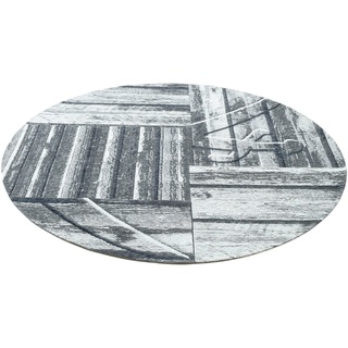 Teppich Keitum 010, Sansibar, rund, Höhe: 3 mm, Flachgewebe, modernes Holz Design, Motiv, gekreuzte Säbel grau Ø 160 cm x 3 mm