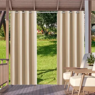 Outdoor Vorhang Wasserdicht Wetterfest Blickdicht 86X114cm Creme farben Verdunklungs Vorhänge mit Ösen Sichtschutz Sonnenschutz Outdoor Gardine für Balkon Terrasse Pergola Gartenlaube Veranda