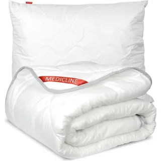 Allergikerfreundliches besticktes Silikon-Steppbett 200x220 cm + Kopfkissen 70x80 cm - Weiß