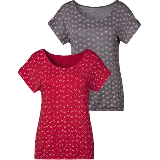 T-Shirt LASCANA Gr. 48/50, rot (rot, dunkelgrau) Damen Shirts Shirt T-Shirt Jersey mit kleinem Cut Out am Ärmel